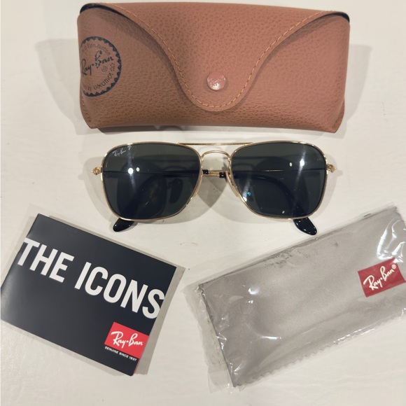 NEW Ray-Ban Caravan Gold Demigloss/Polarized G-15 Green 3N Complete With Kit - Picture 5 of 14